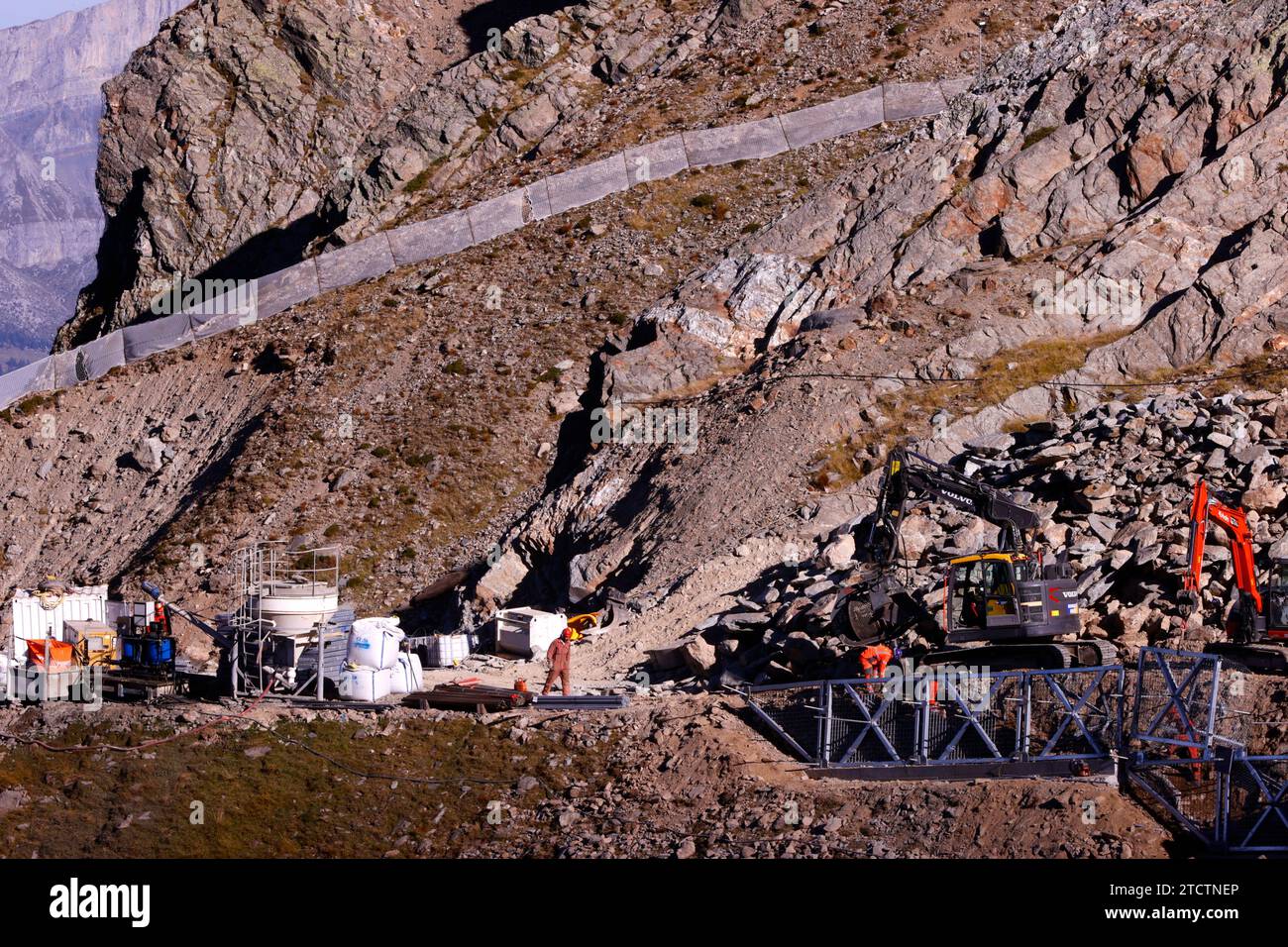 French Alps. Construction site on The Mont Blanc Tramway (TMB) the ...