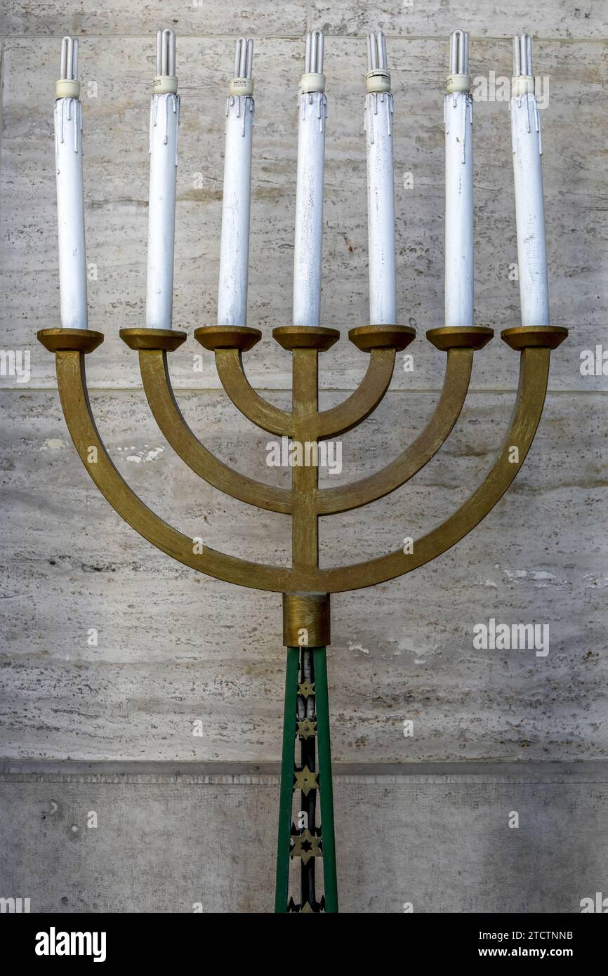 Menorah in the Great synagogue of Budapest, Hungary Stock Photo