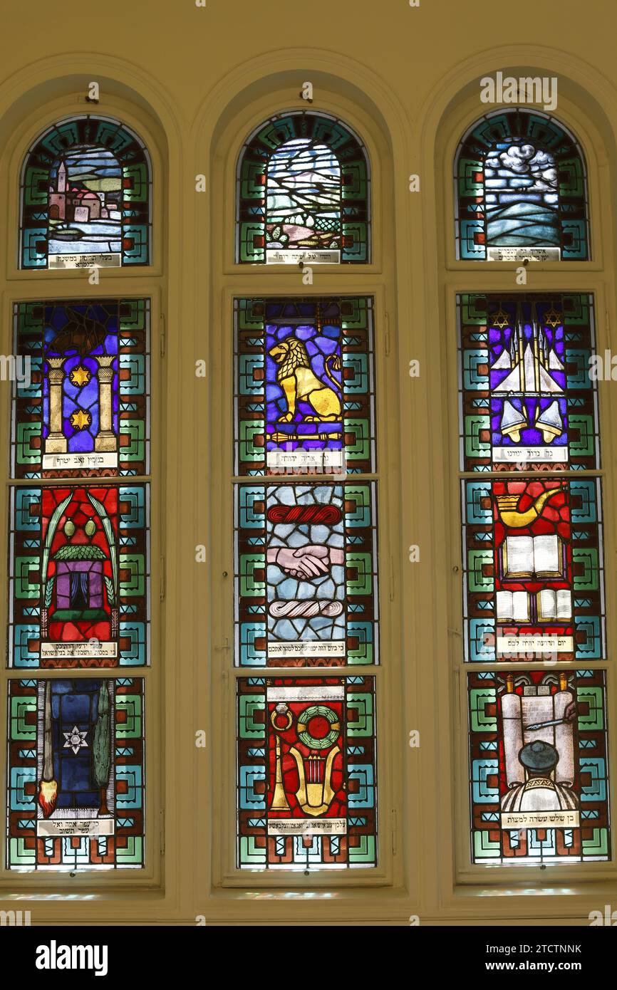 Stained glass windows in the museum of the Great synagogue of Budapest, Hungary Stock Photo