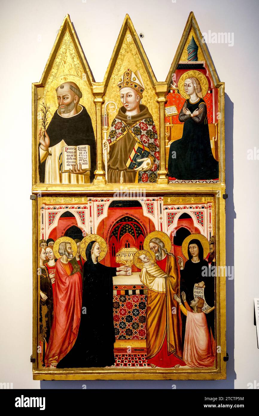 Galleria Nazionale dell‰ÛªUmbria, Perugia, Umbria, Italy Maestro di Paciano, Elements of a triptych : Presentation in the temple, tempera on panel, c. Stock Photo