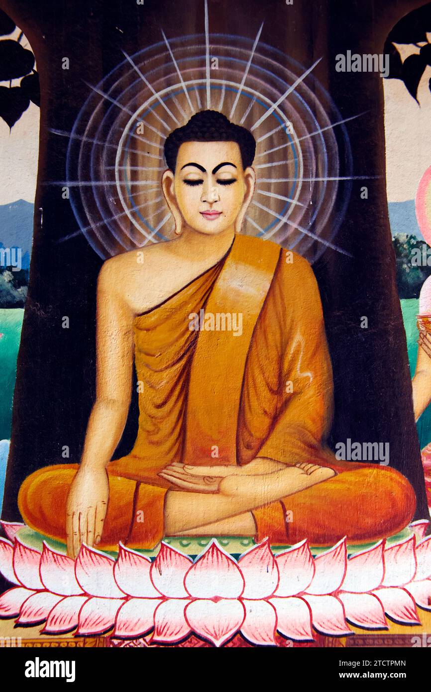 Wat Sras Chak. Life of Siddhartha Gautama, the Buddha.  Phnom Penh; Cambodia. Stock Photo