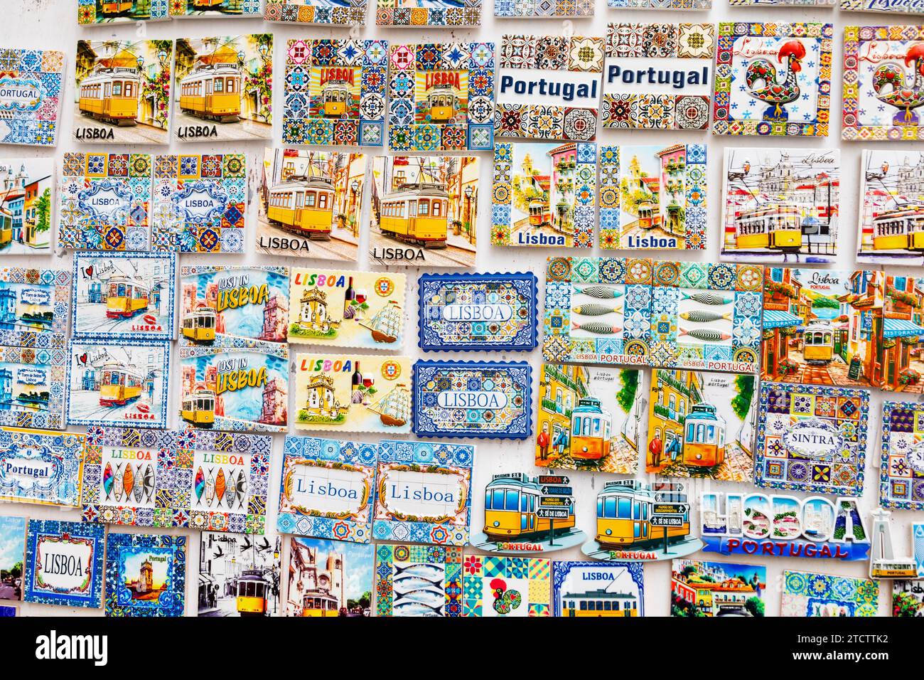 Souvenir fridge magnets on display, Lisbon, Portugal Stock Photo