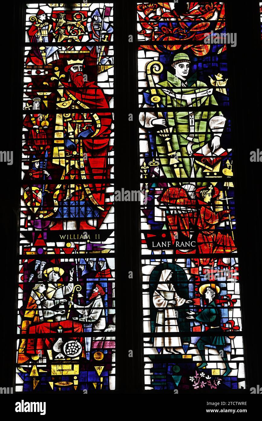 Canterbury cathedral, Kent, U.K. Stained glass William II and Lanfranc