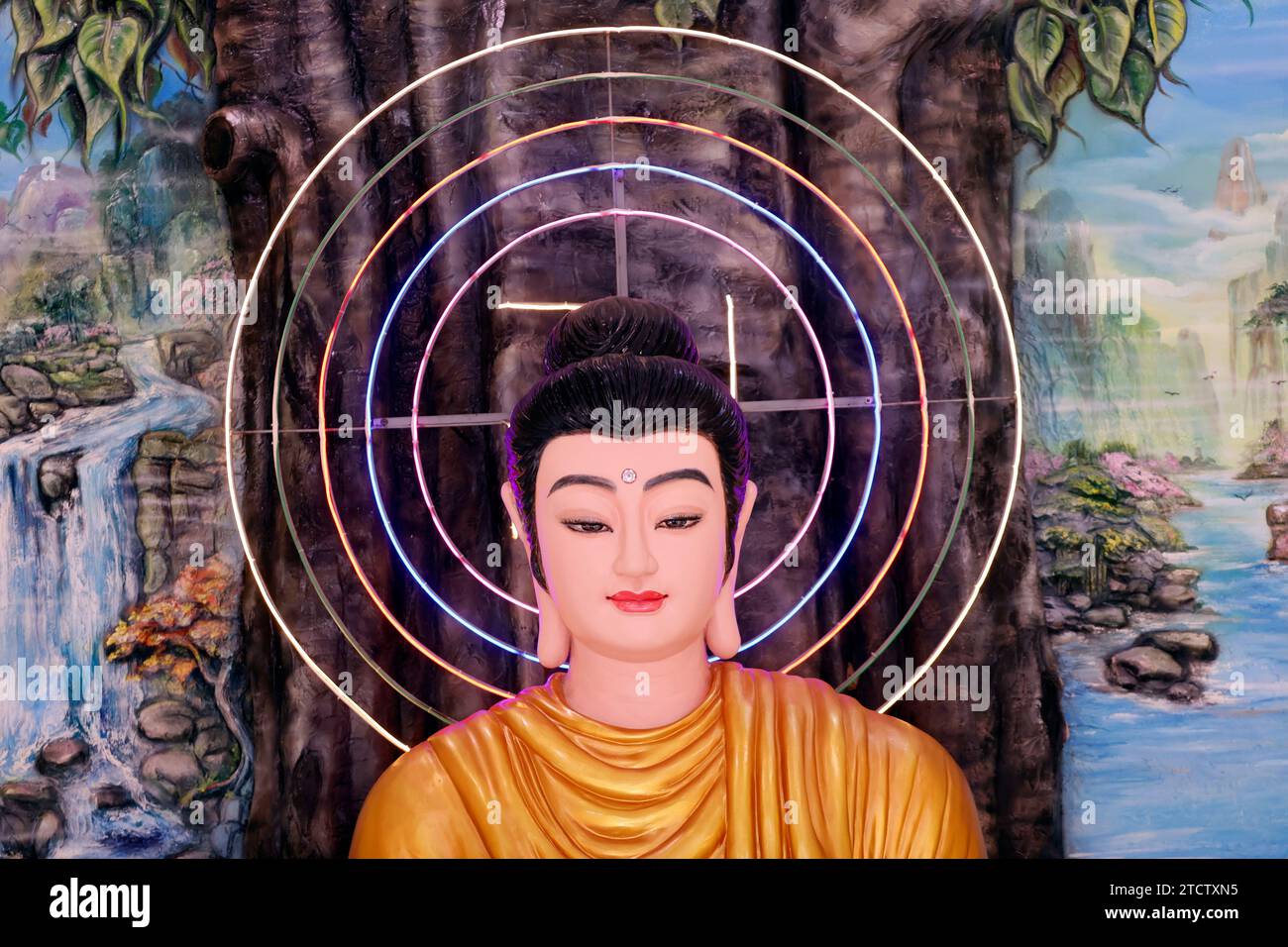 Phuoc Hue buddhist pagoda. Shakyamuni Buddha sitting in the meditation