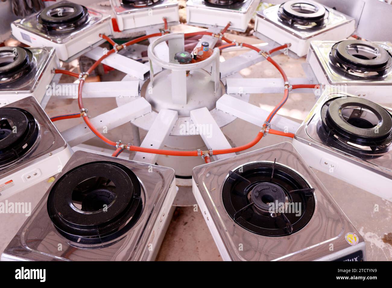 School. Kitchen with gas stove. Stock Photo