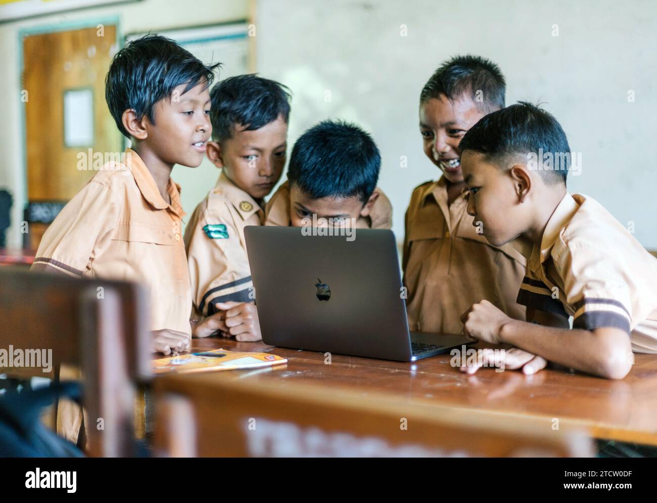 Back to school background, pupils studying Stock Photo