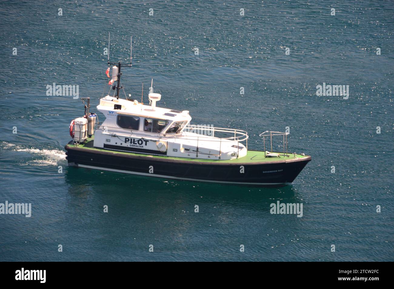 ''Sovereign Bay'' a Halmatic 35 Pilot Boat Operated by the Pilot Boats Gibraltar Limited in the Bay of Gibraltar, BTO, Spain, EU. Stock Photo