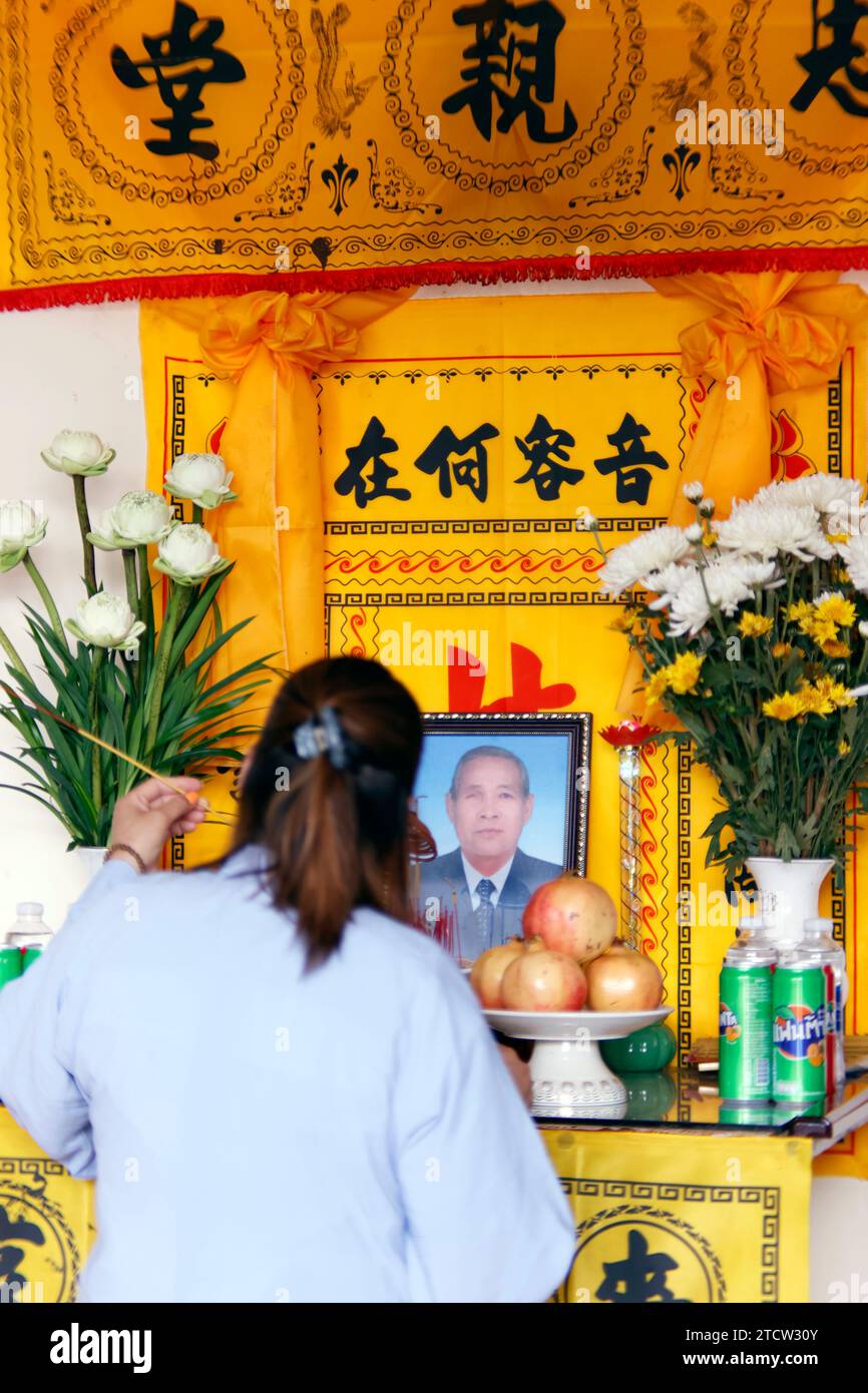 Funeral ceremony in a Buddhist family. Prayers for the deceased. Tan