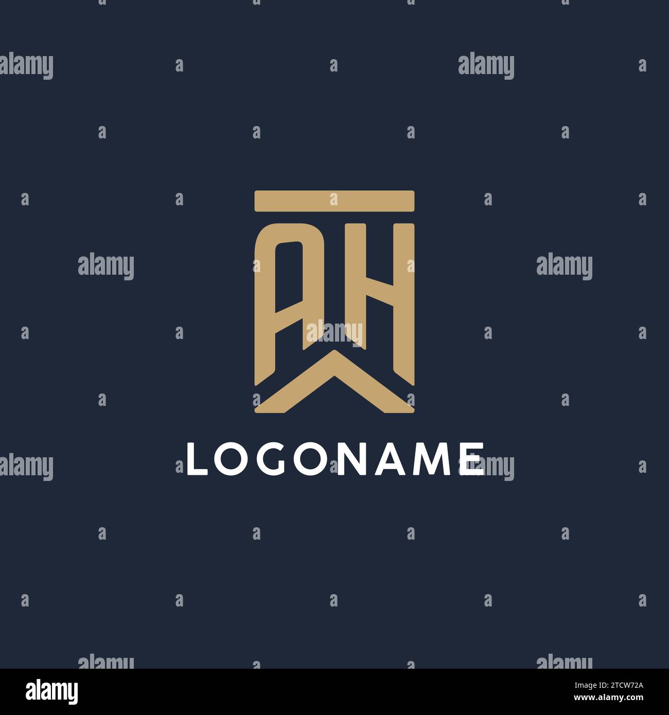 AH initial monogram logo design in a rectangular style with curved side ...