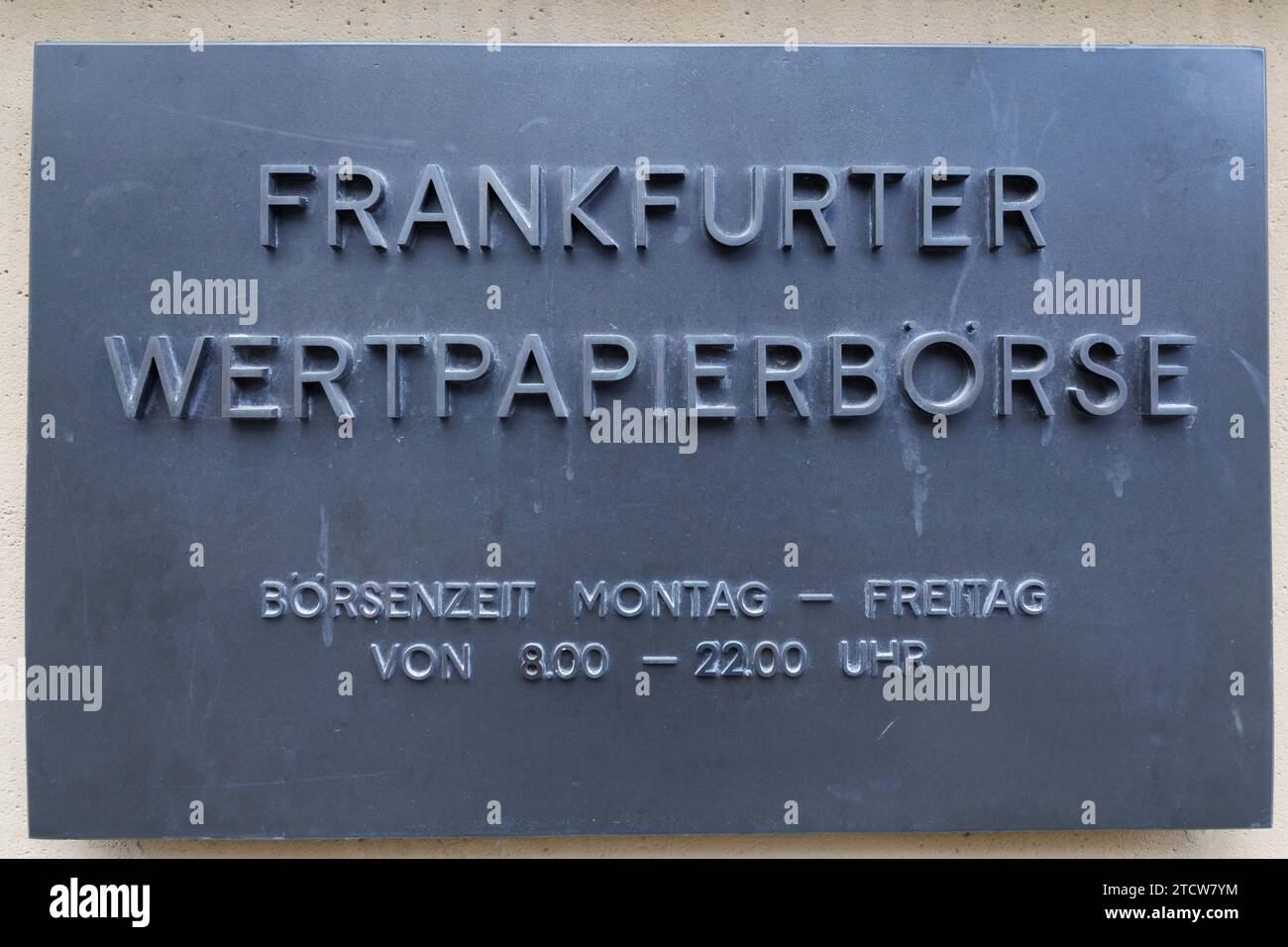 14 December 2023, Hesse, Frankfurt/Main: The lettering 'Frankfurter Wertpapierbörse' can be read on the façade of the building. Photo: Jörg Halisch/dpa Stock Photo