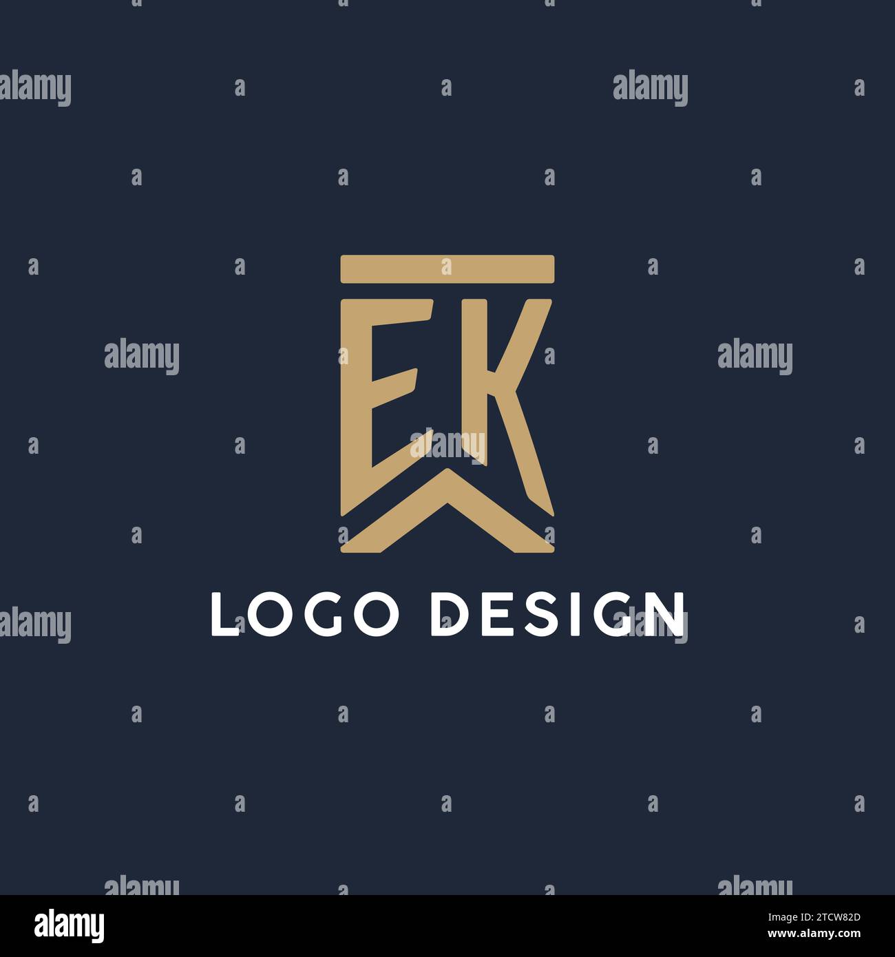 EK initial monogram logo design in a rectangular style with curved side ideas Stock Vector