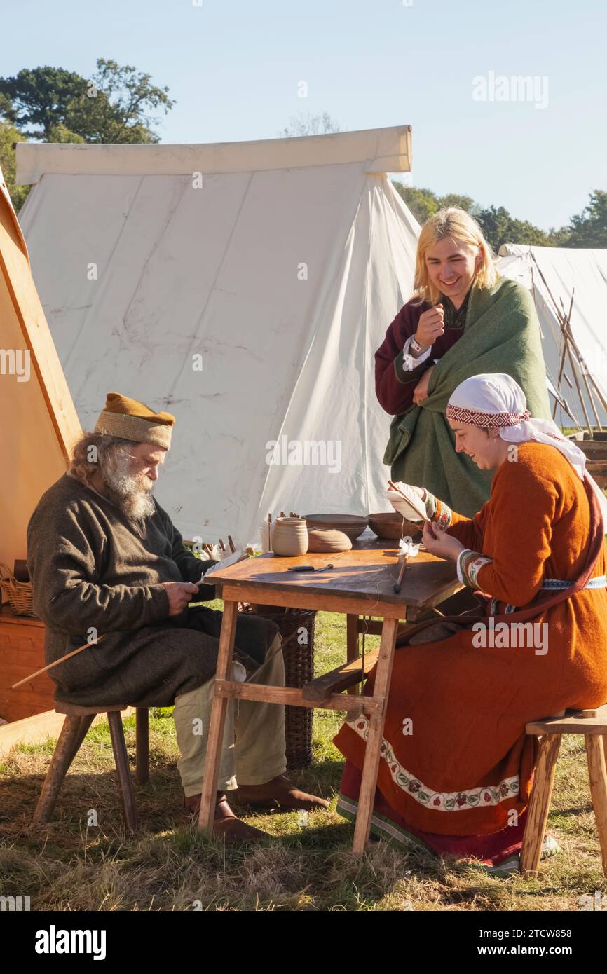 England, East Sussex, Battle, The Annual October Battle of Hastings Re-enactment Festival, Arrow Makers Stock Photo