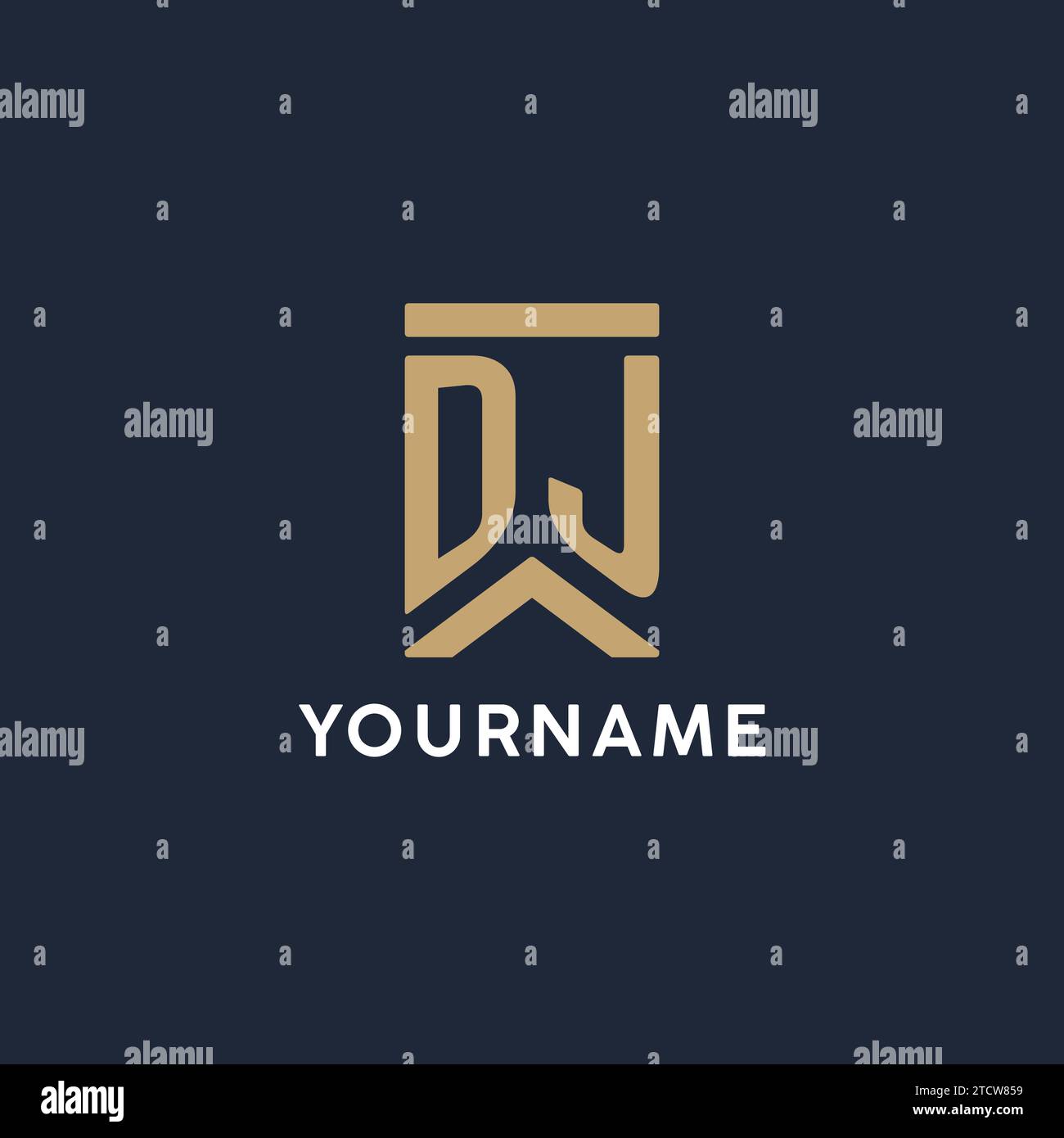 DJ initial monogram logo design in a rectangular style with curved side ideas Stock Vector