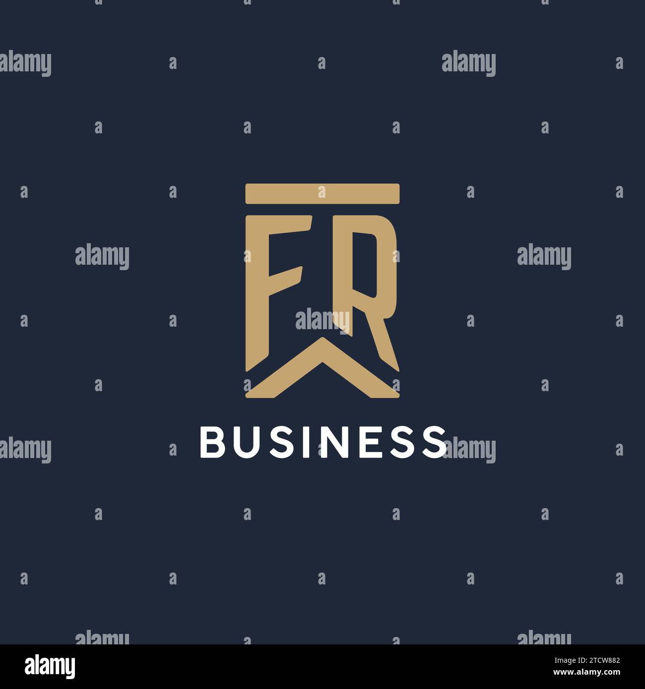 FR initial monogram logo design in a rectangular style with curved side ...