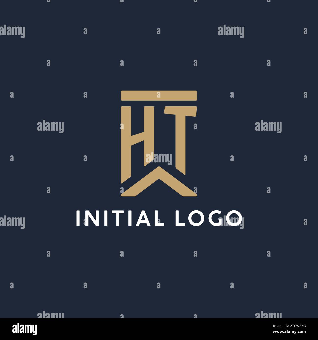 HT initial monogram logo design in a rectangular style with curved side ...