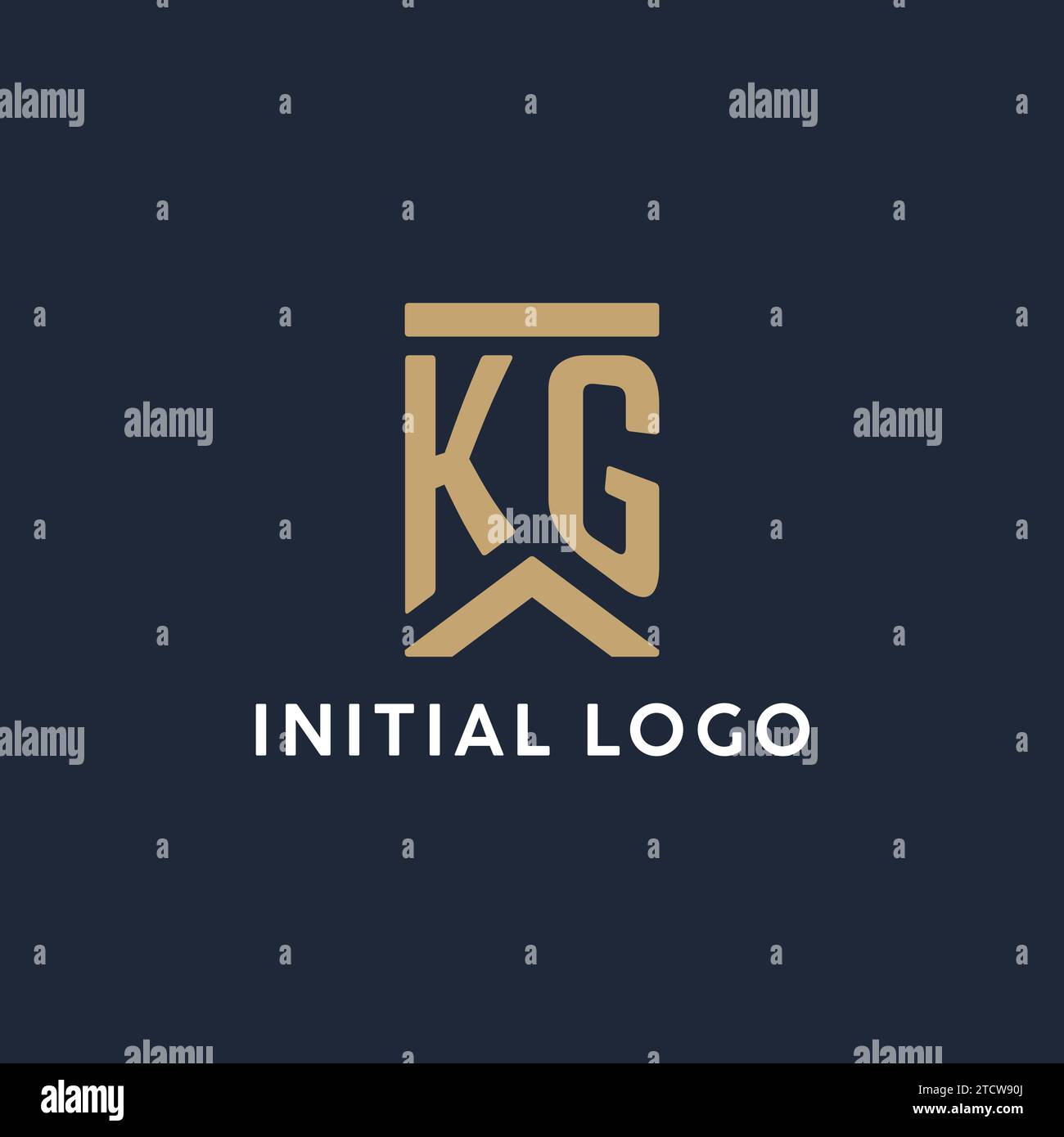 KG initial monogram logo design in a rectangular style with curved side ...