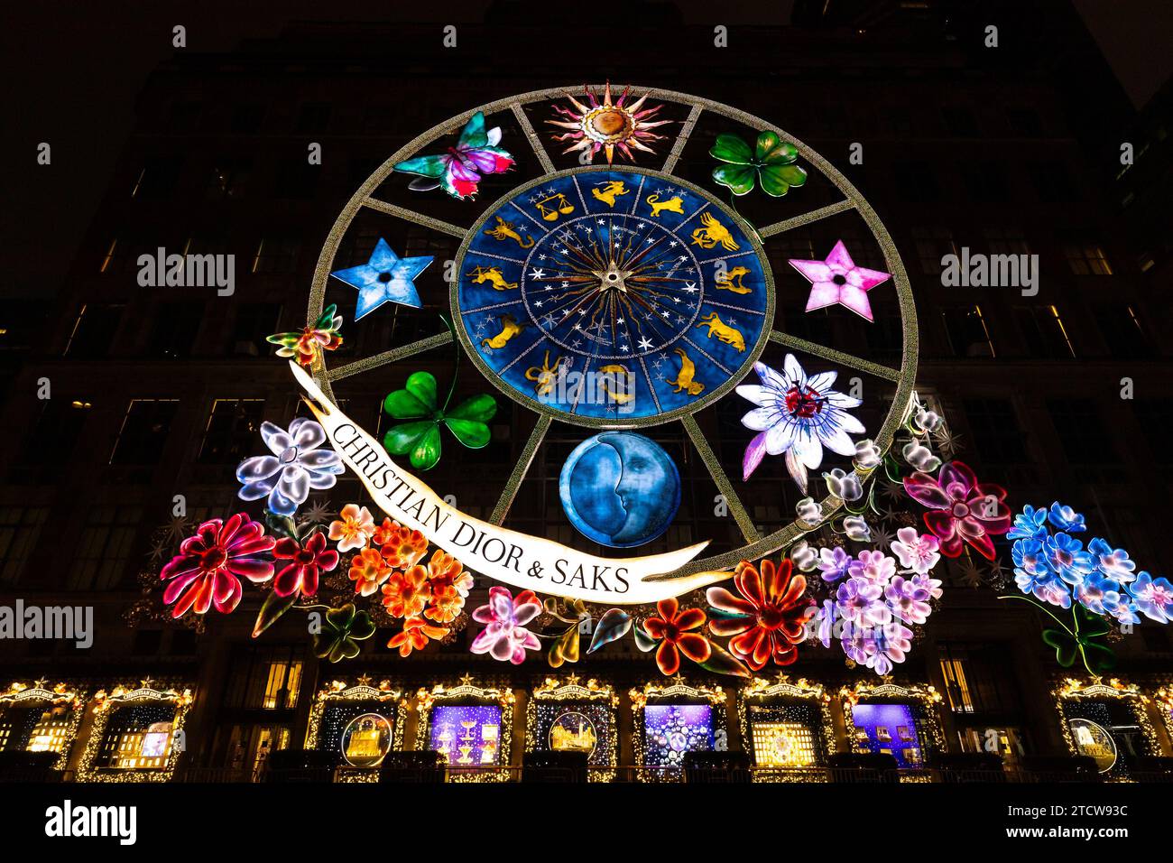 Christian Dior and Saks have displayed this Dior's Carousel of Dreams on the Saks Fifth Avenue store during the day. Stock Photo