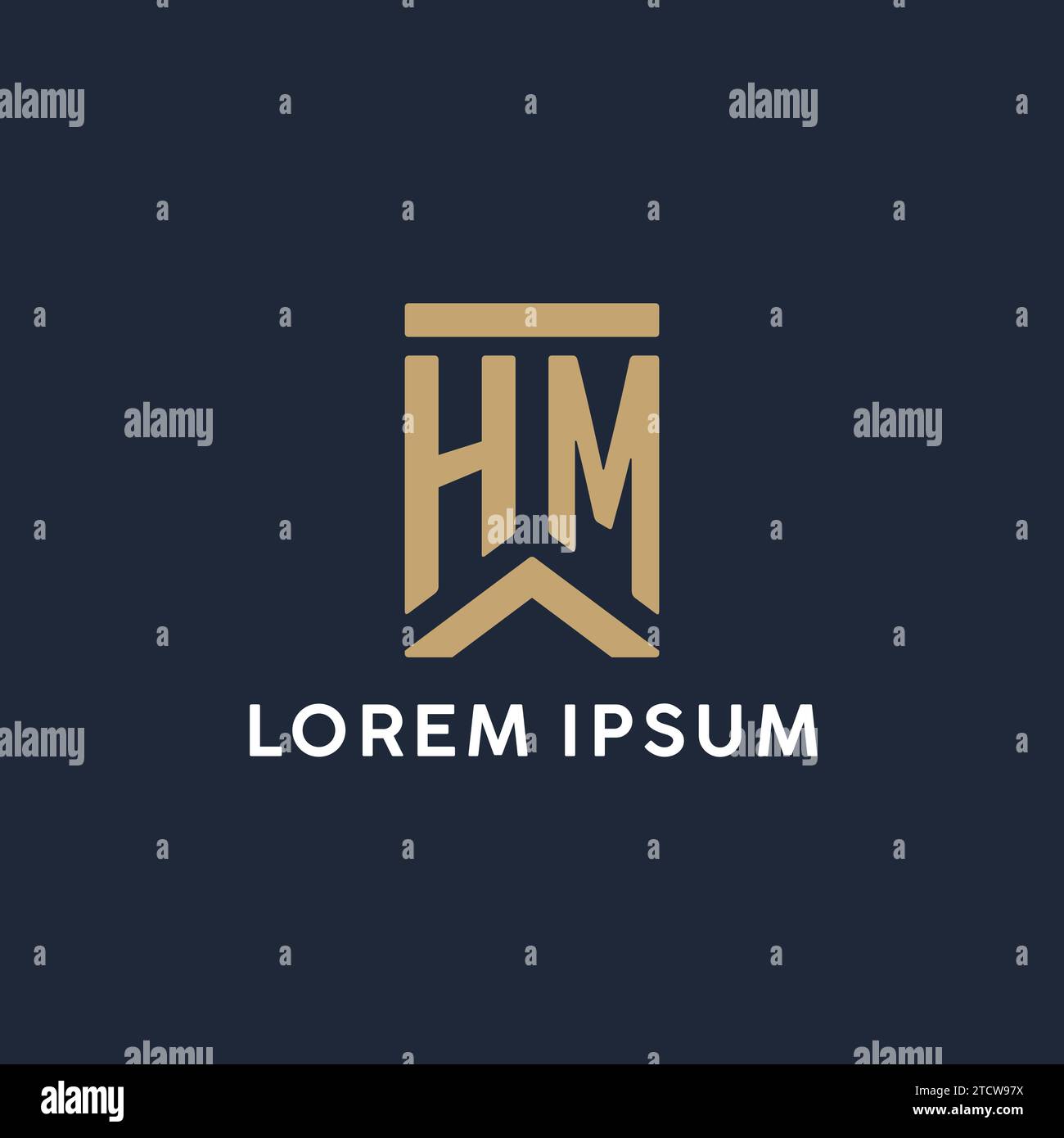 HM initial monogram logo design in a rectangular style with curved side ideas Stock Vector