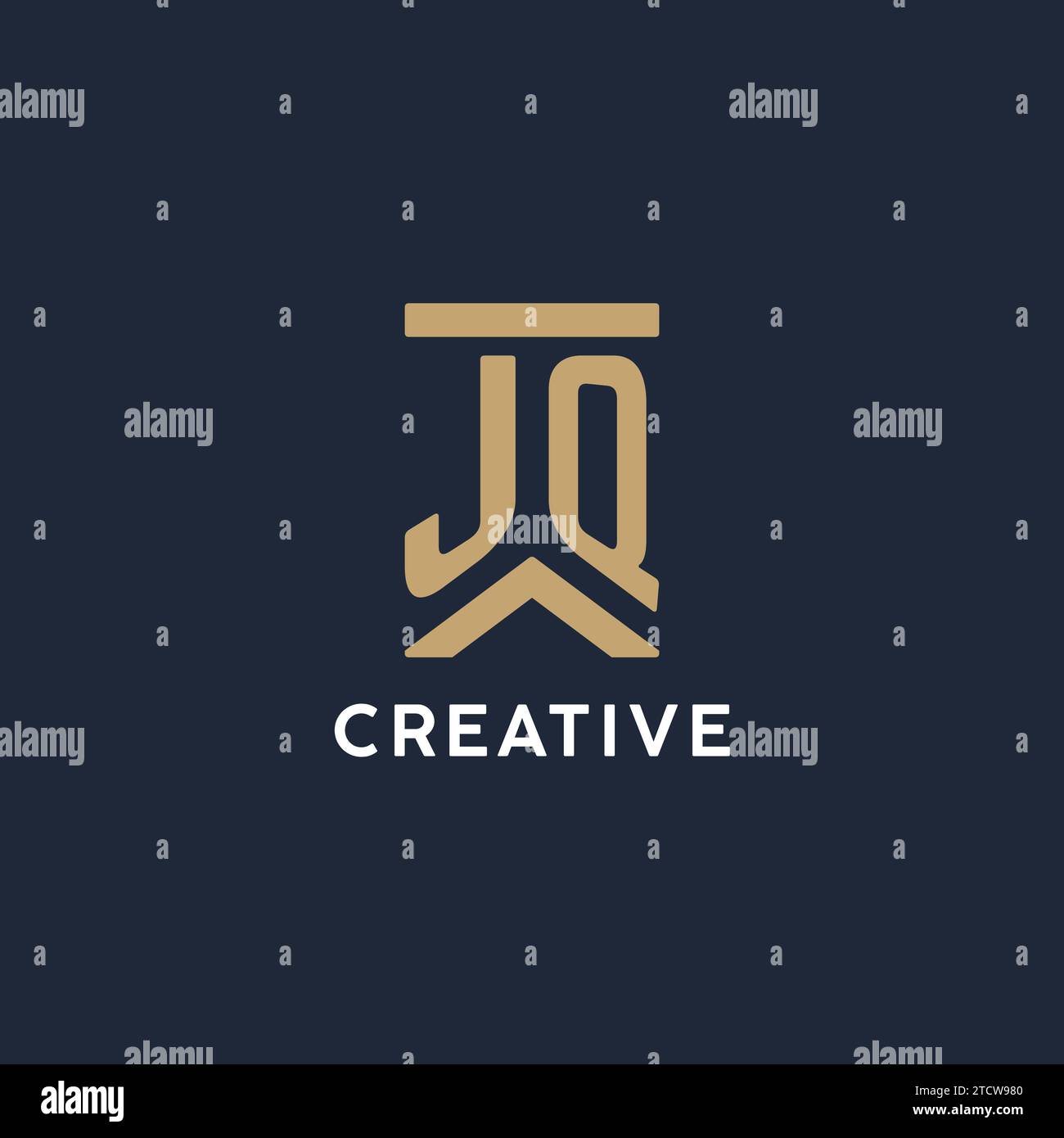 JQ initial monogram logo design in a rectangular style with curved side ...