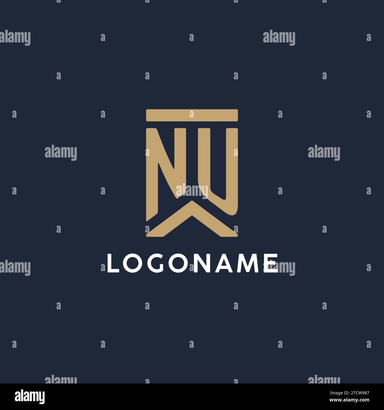 NU initial monogram logo design in a rectangular style with curved side ideas Stock Vector