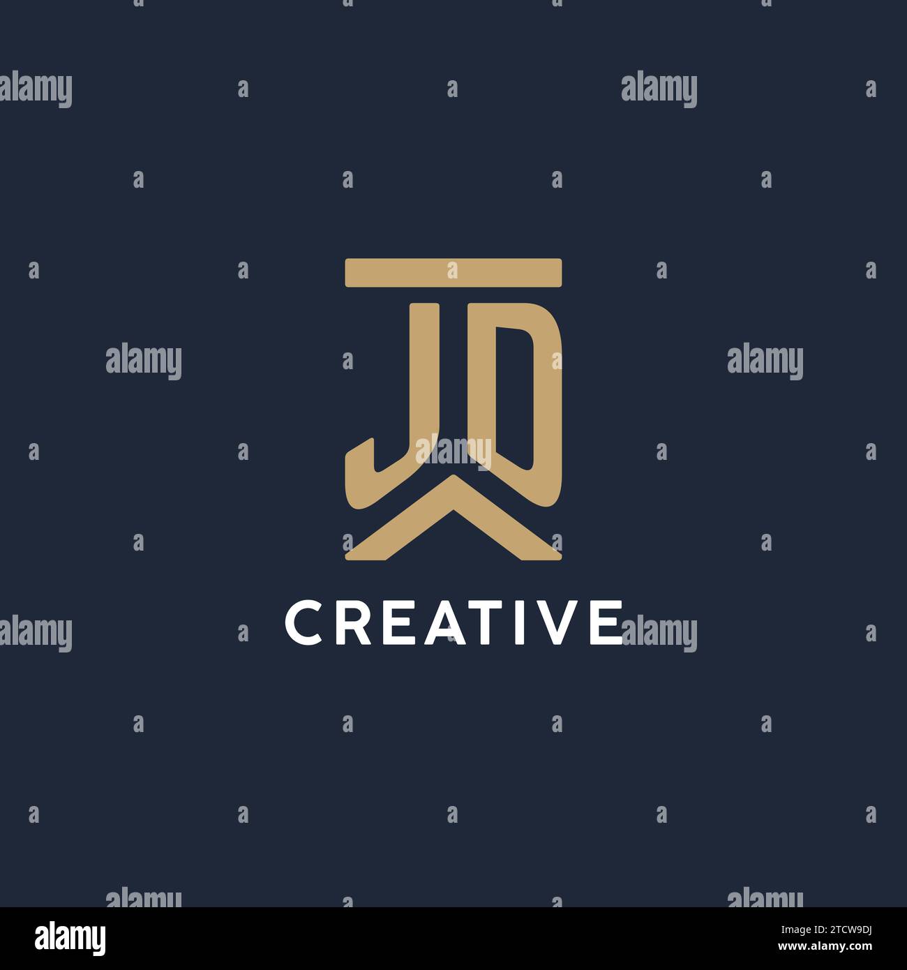 JD initial monogram logo design in a rectangular style with curved side ...