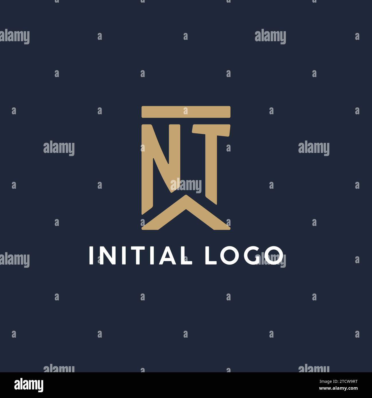NT initial monogram logo design in a rectangular style with curved side ...
