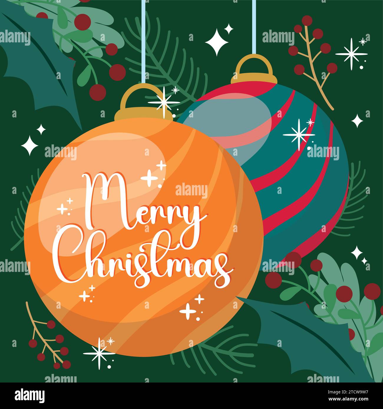 Christmas cute card with christmas tree balls Vector illustration Stock ...