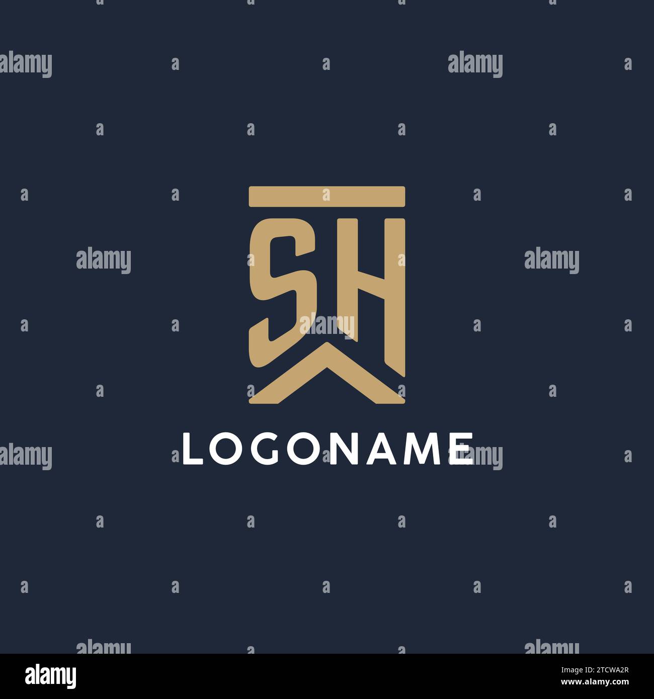 Sh Initials Color SH initial monogram logo design in a rectangular style with curved side ...
