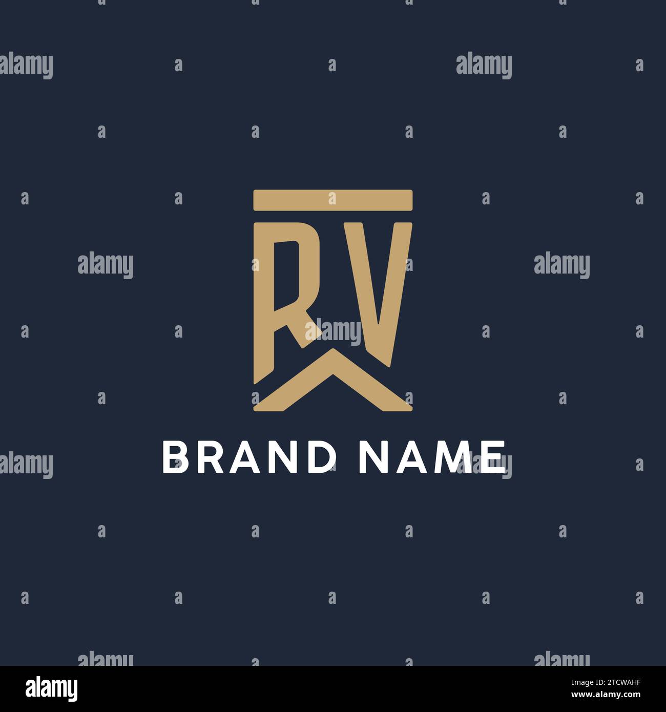 RV initial monogram logo design in a rectangular style with curved side ...