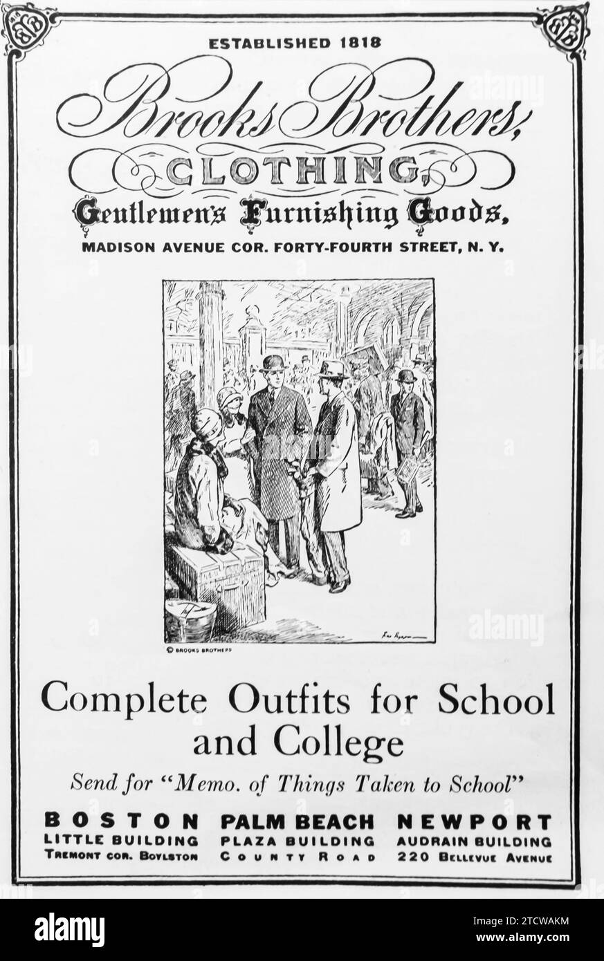 1926 Brooks Brothers clothing ad, New York shop Stock Photo