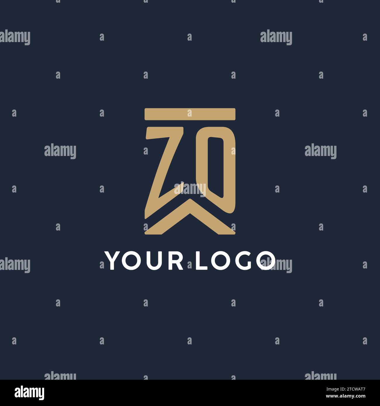 ZO initial monogram logo design in a rectangular style with curved side ideas Stock Vector Image