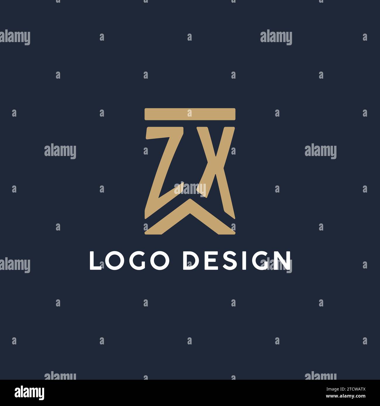 ZX initial monogram logo design in a rectangular style with curved side ideas Stock Vector