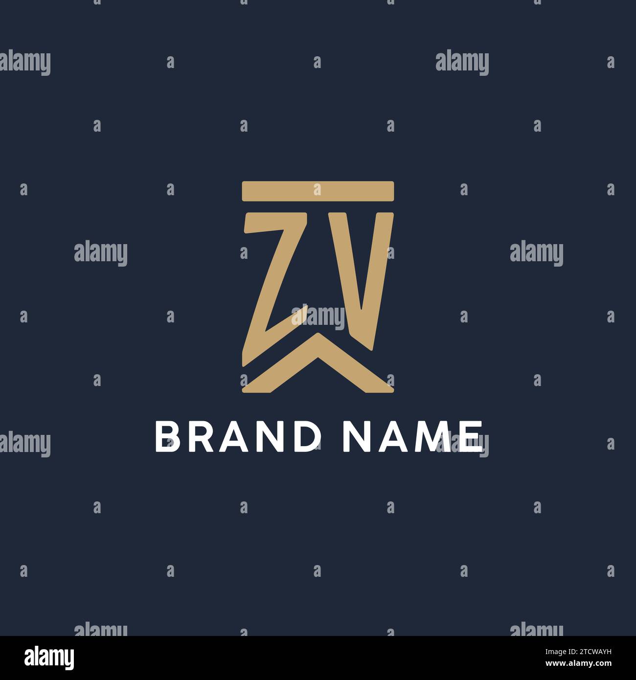 ZV initial monogram logo design in a rectangular style with curved side