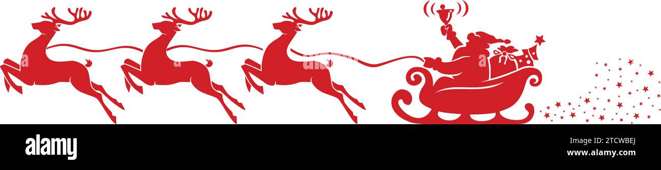 Santa Claus rides in a sleigh pulled by reindeer and rings a bell ...