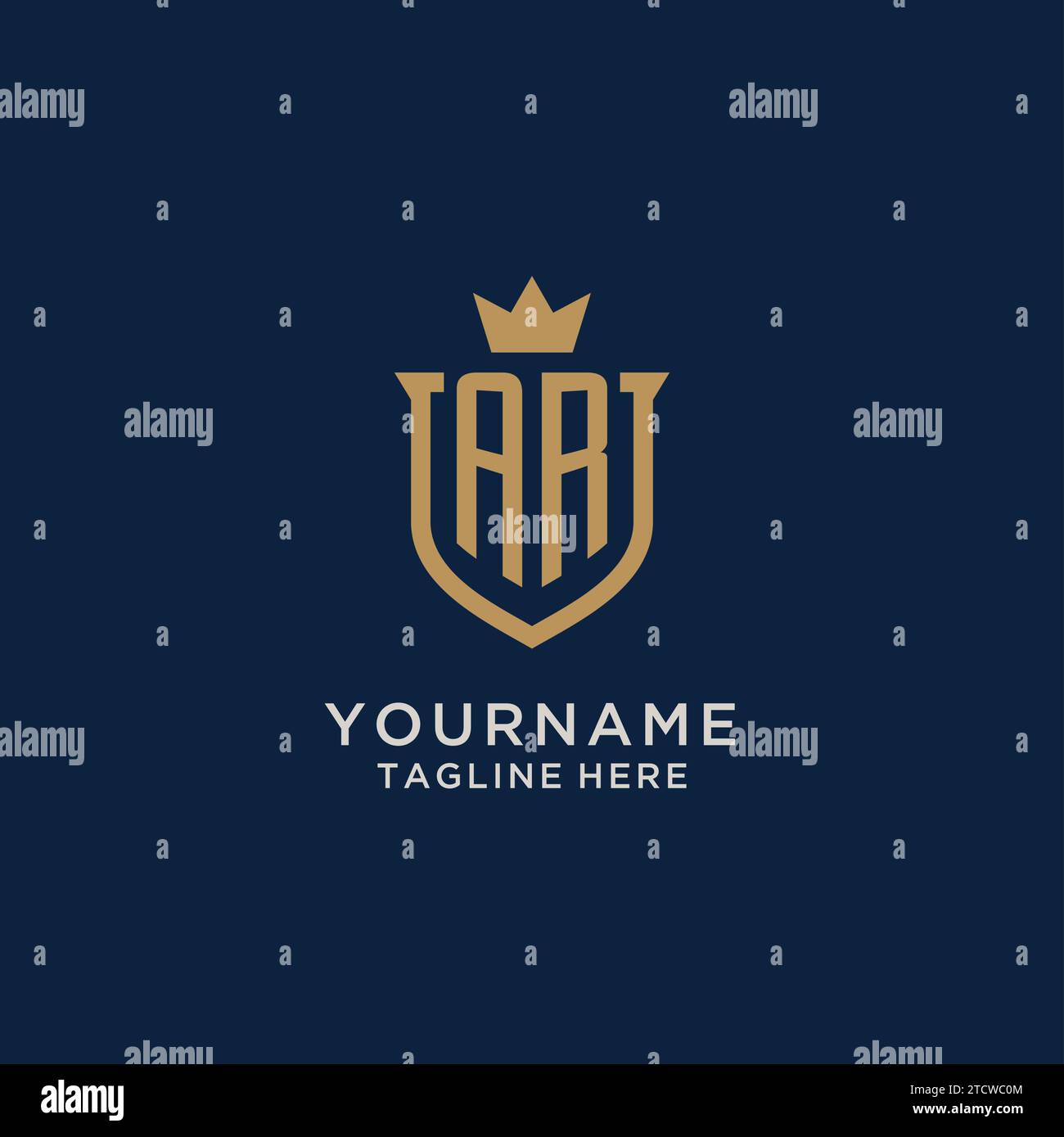 AR initial shield crown logo vector graphic Stock Vector