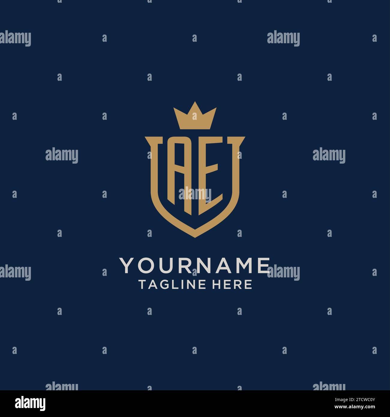 AE initial shield crown logo vector graphic Stock Vector
