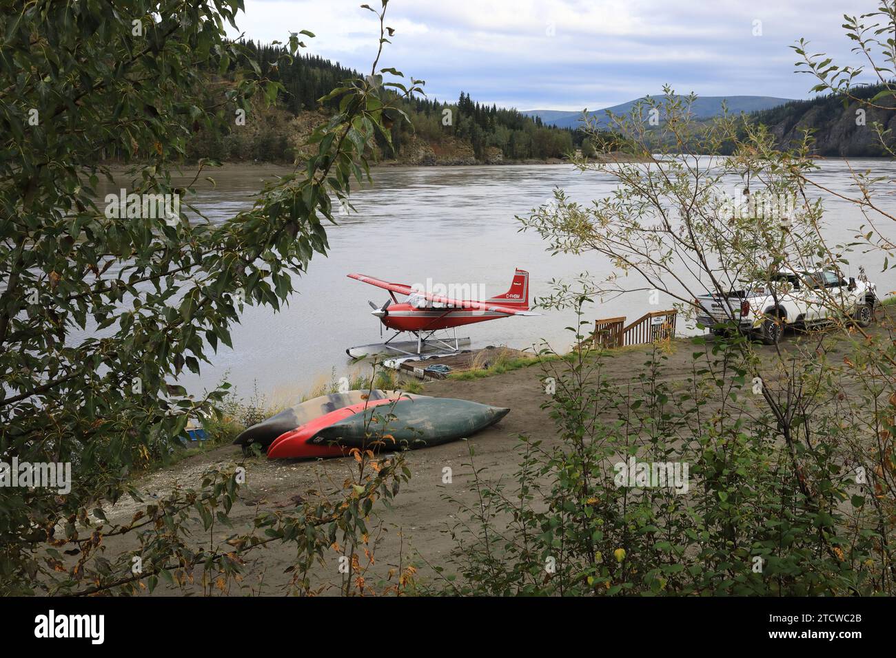 Plane on Yukon river Stock Photo