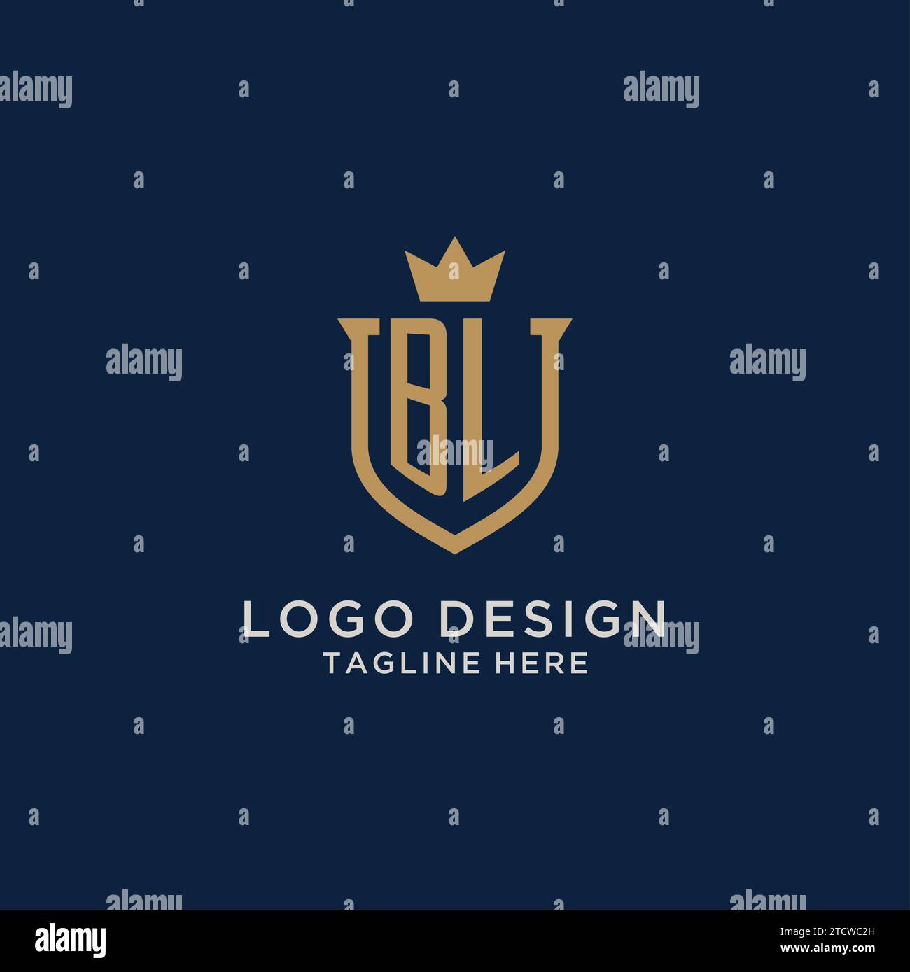 BL initial shield crown logo vector graphic Stock Vector