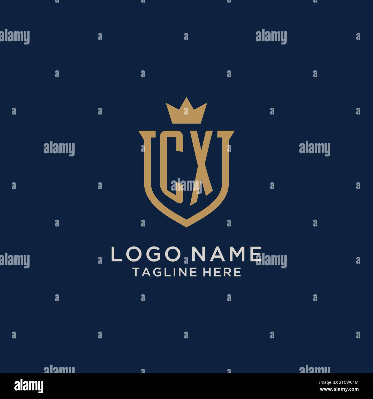 CX initial shield crown logo vector graphic Stock Vector