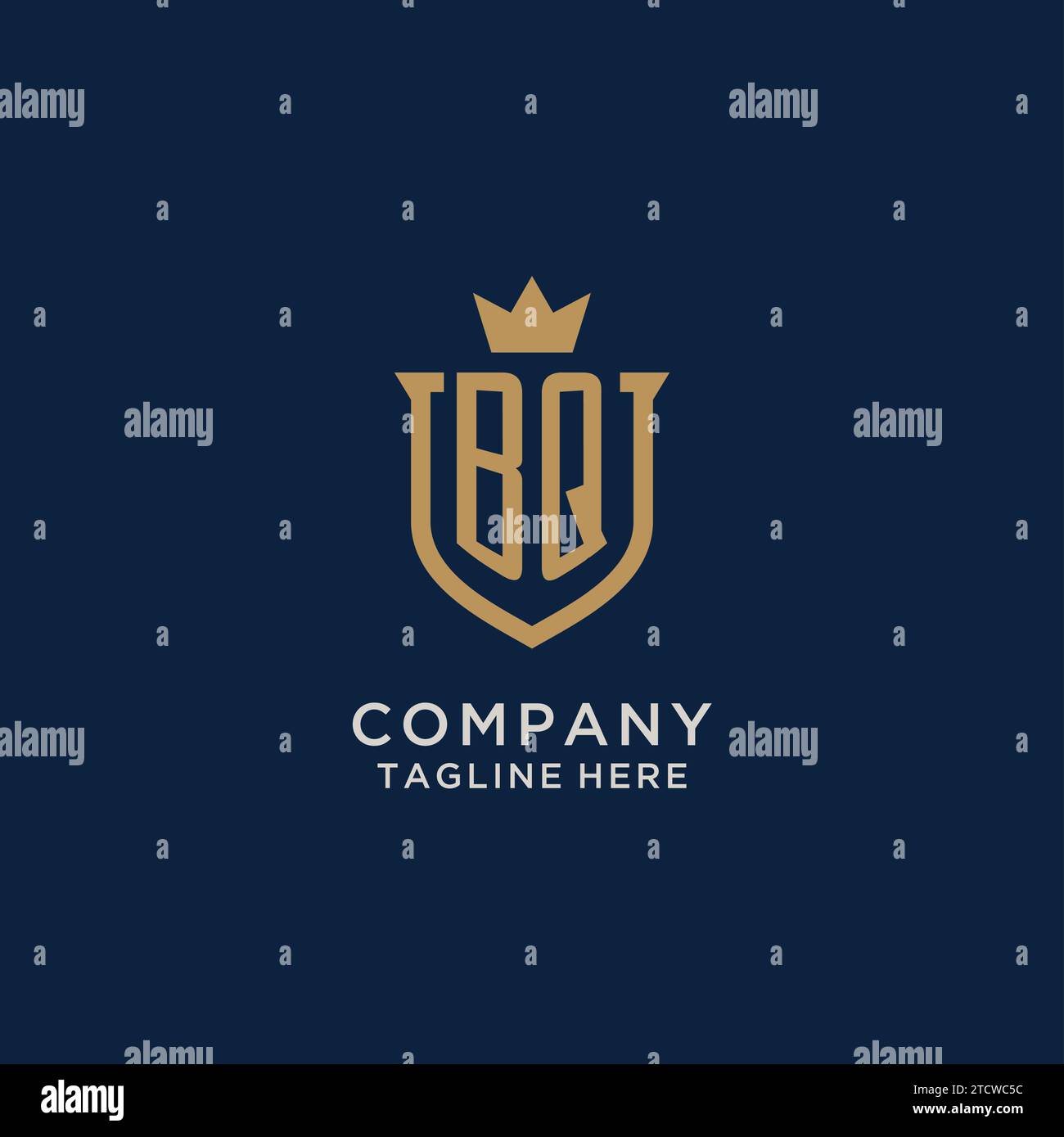 BQ initial shield crown logo vector graphic Stock Vector