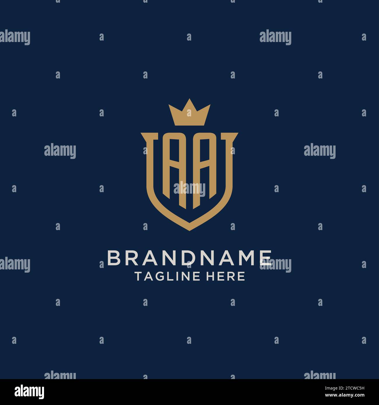 AA initial shield crown logo vector graphic Stock Vector
