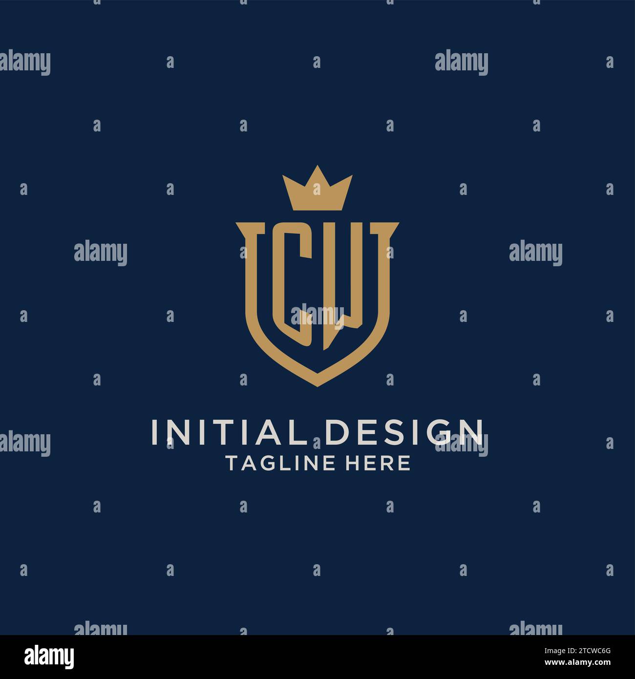 CW initial shield crown logo vector graphic Stock Vector