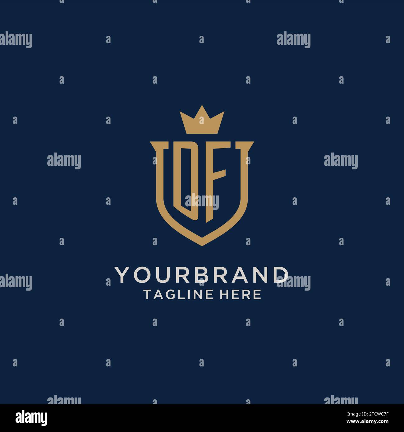 DF initial shield crown logo vector graphic Stock Vector