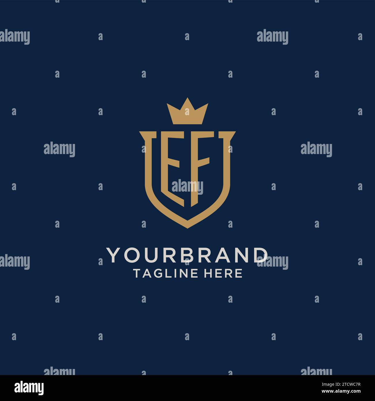 EF initial shield crown logo vector graphic Stock Vector