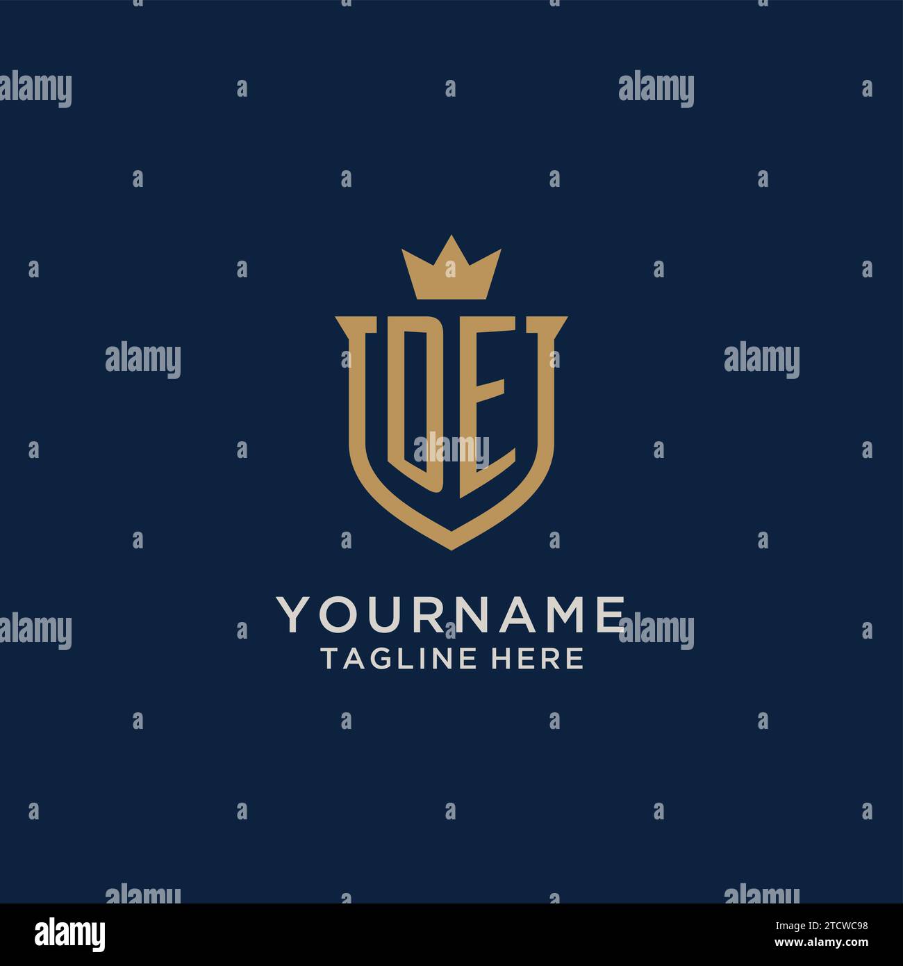 DE initial shield crown logo vector graphic Stock Vector