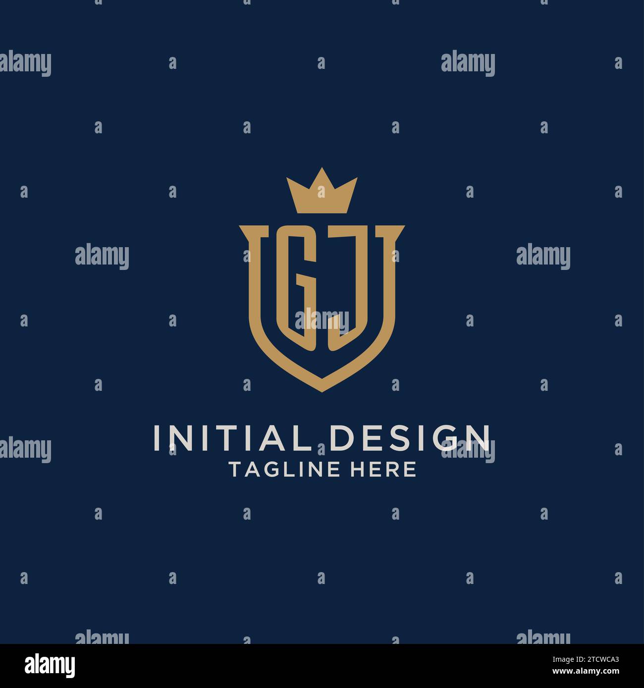 GJ initial shield crown logo vector graphic Stock Vector