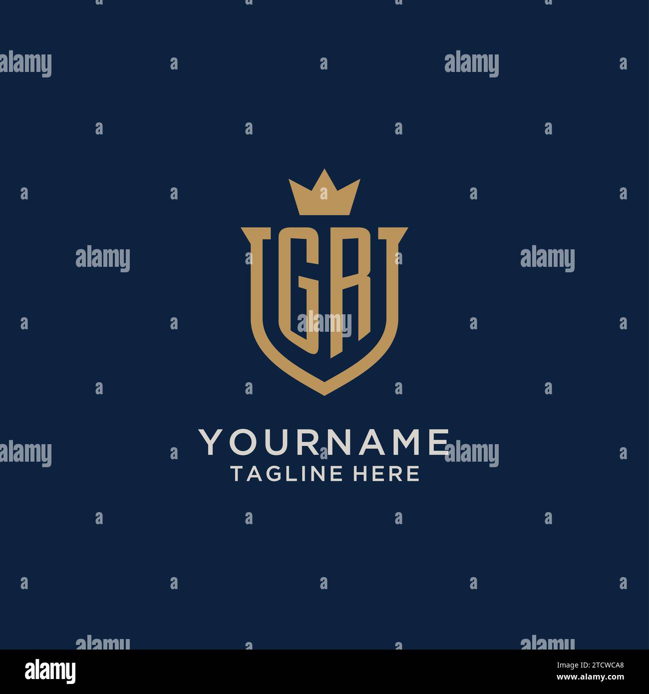 GR initial shield crown logo vector graphic Stock Vector