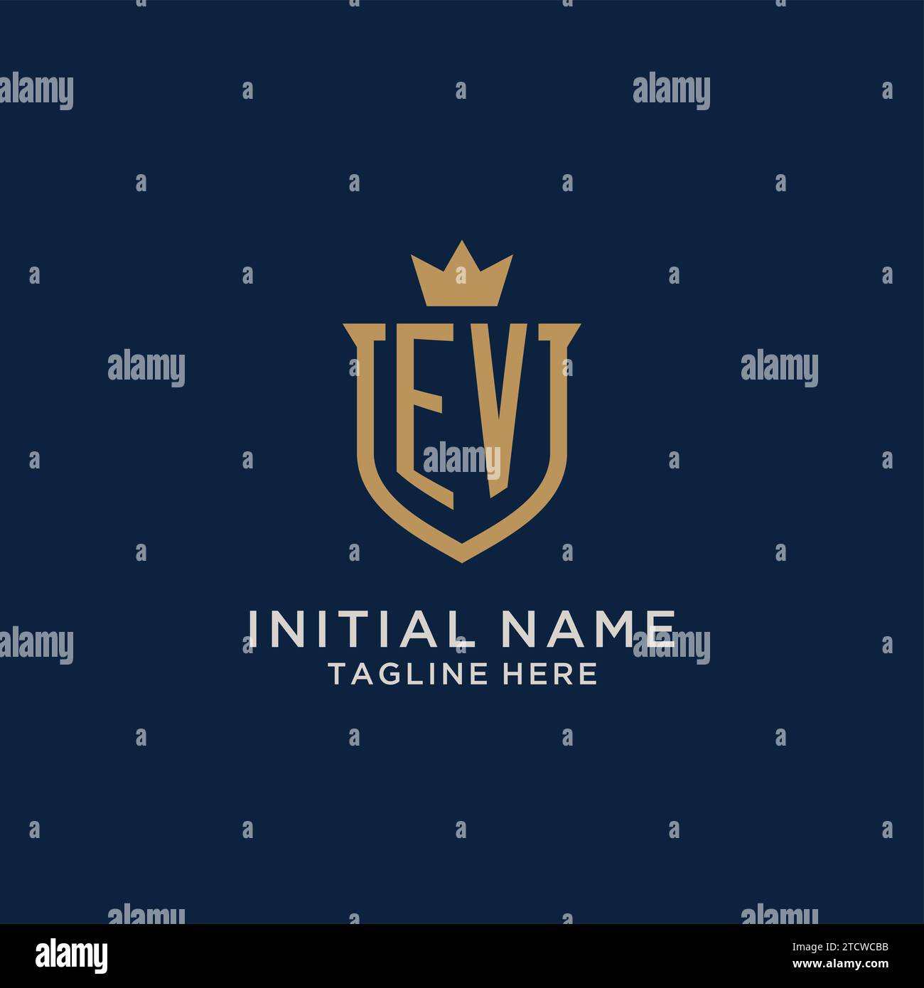 EV initial shield crown logo vector graphic Stock Vector