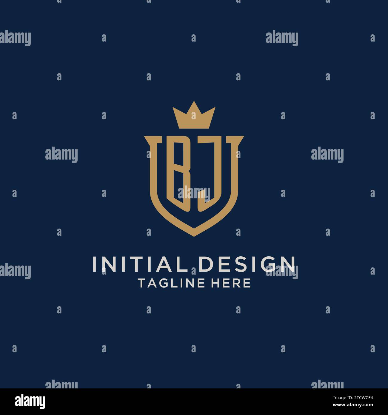 BJ initial shield crown logo vector graphic Stock Vector
