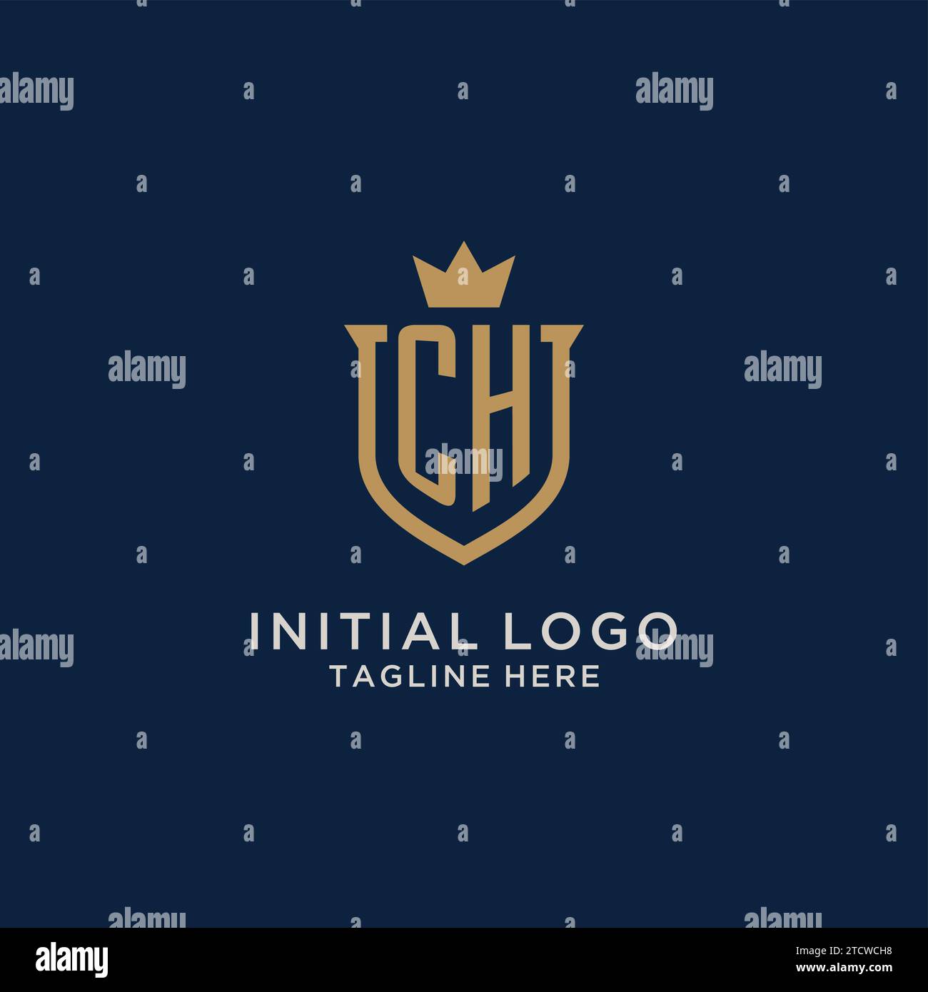 CH initial shield crown logo vector graphic Stock Vector